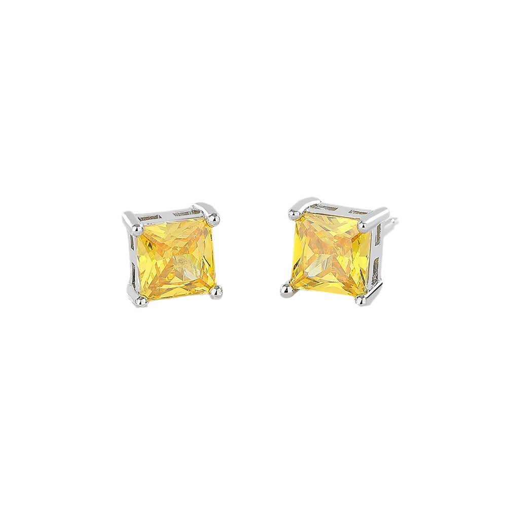 Gold-Plated Square Zircon Stud Earrings – 6×6mm Light Luxury Color Collection