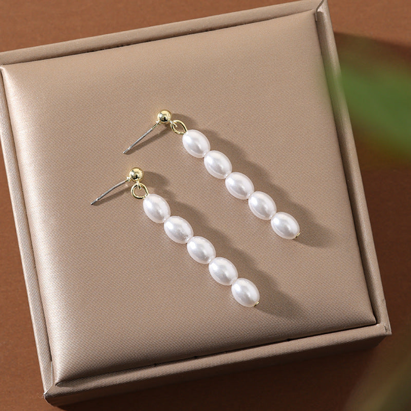 French Vintage Rice Pearl Earrings – Silver Needle Elegant Studs