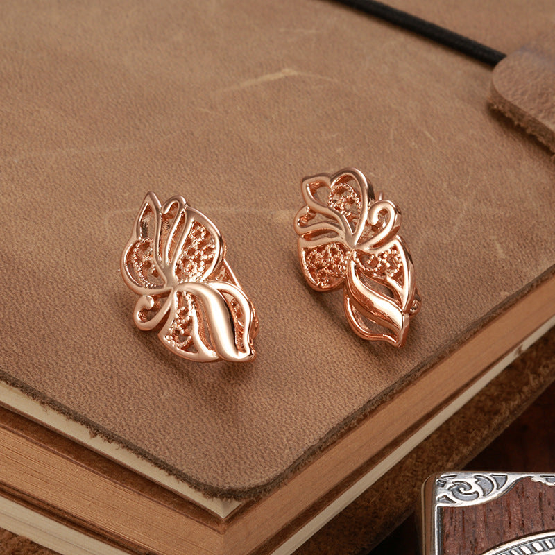 585 Rose Gold Hollow Carved Earrings – Minimalist Geometric Elegant Design for Women