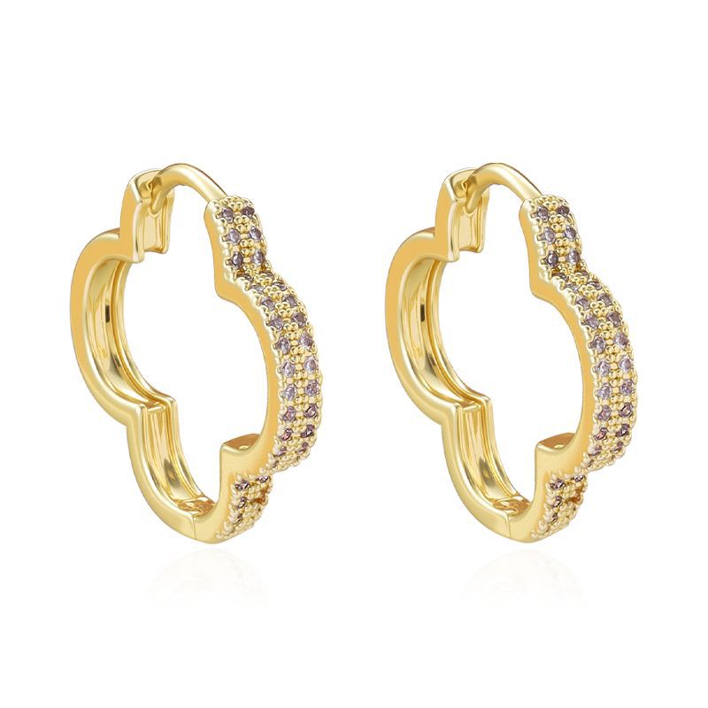 Peach Heart Zircon Earrings – Micro-Pavé Sparkling Gold Heart Design for Women