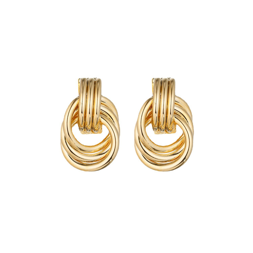 Golden Braided Circle Earrings – Old Money Multi-Layer Geometric Design
