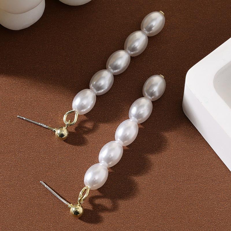 French Vintage Rice Pearl Earrings – Silver Needle Elegant Studs