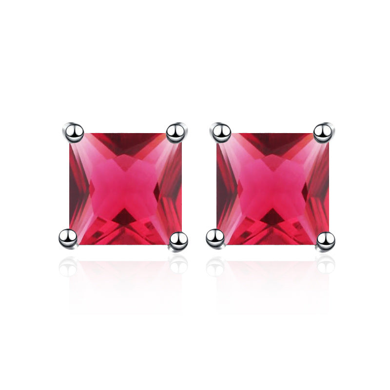 Gold-Plated Square Zircon Stud Earrings – 6×6mm Light Luxury Color Collection